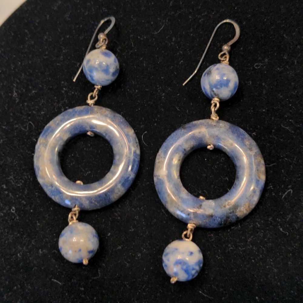 Handcrafted Dangling Blue Sodalite Stone Earrings - Picture 2 of 6